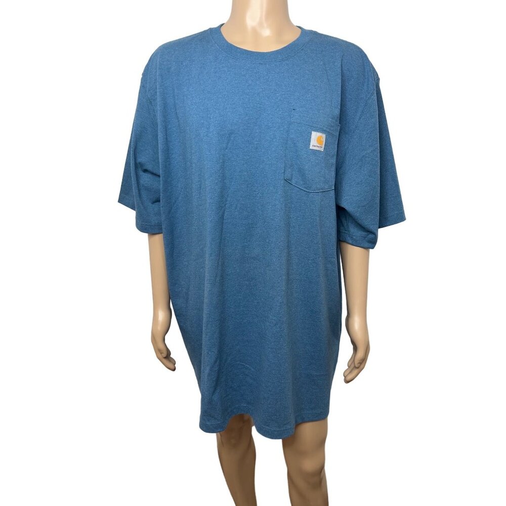 Carhartt Men's Original Fit 2XL Tall Blue T-Shirt Short Sleeve Logo Crew Pocket